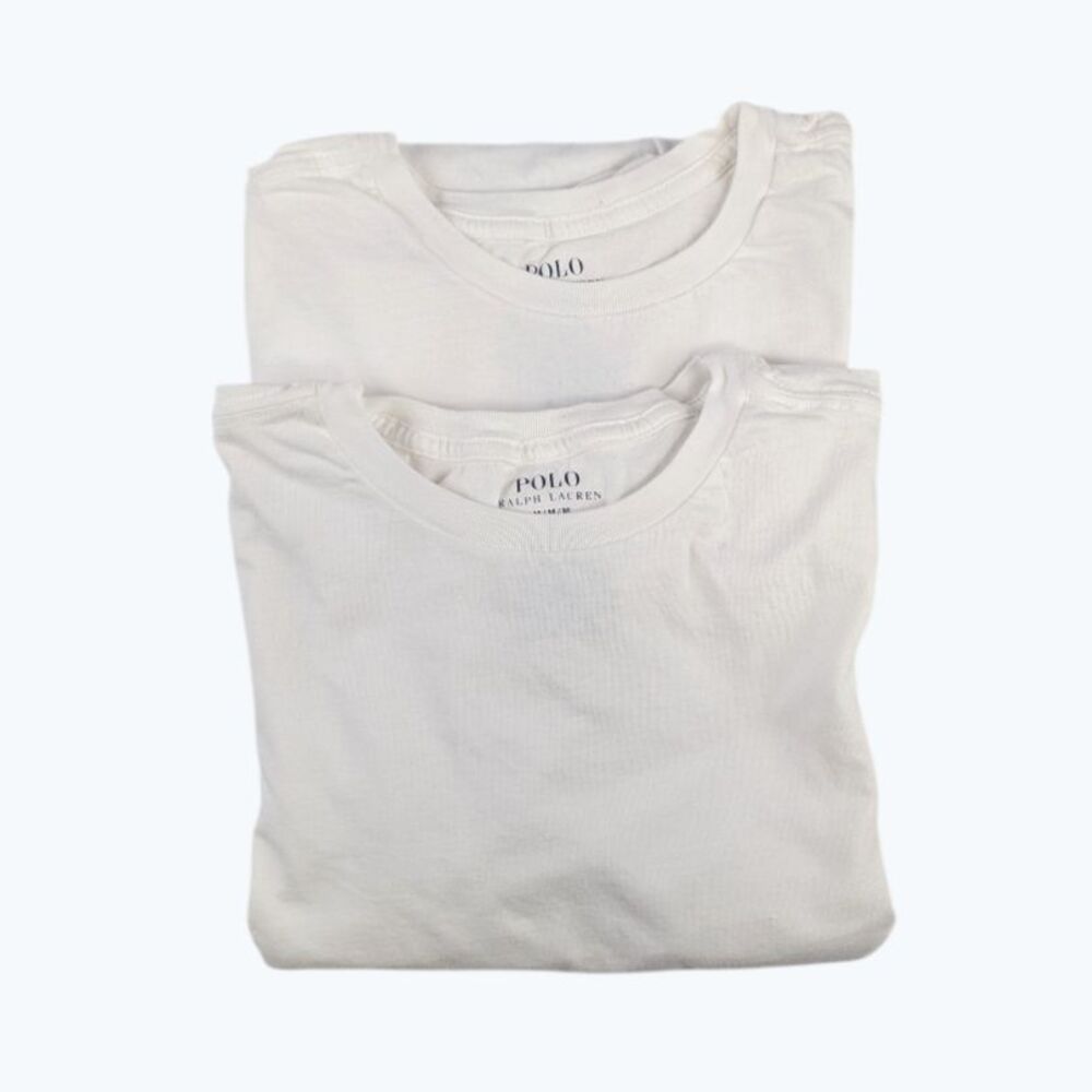 2pc Polo Ralph Lauren T Shirt Mens M Slim Fit Crew Neck White w/Embroidered Logo